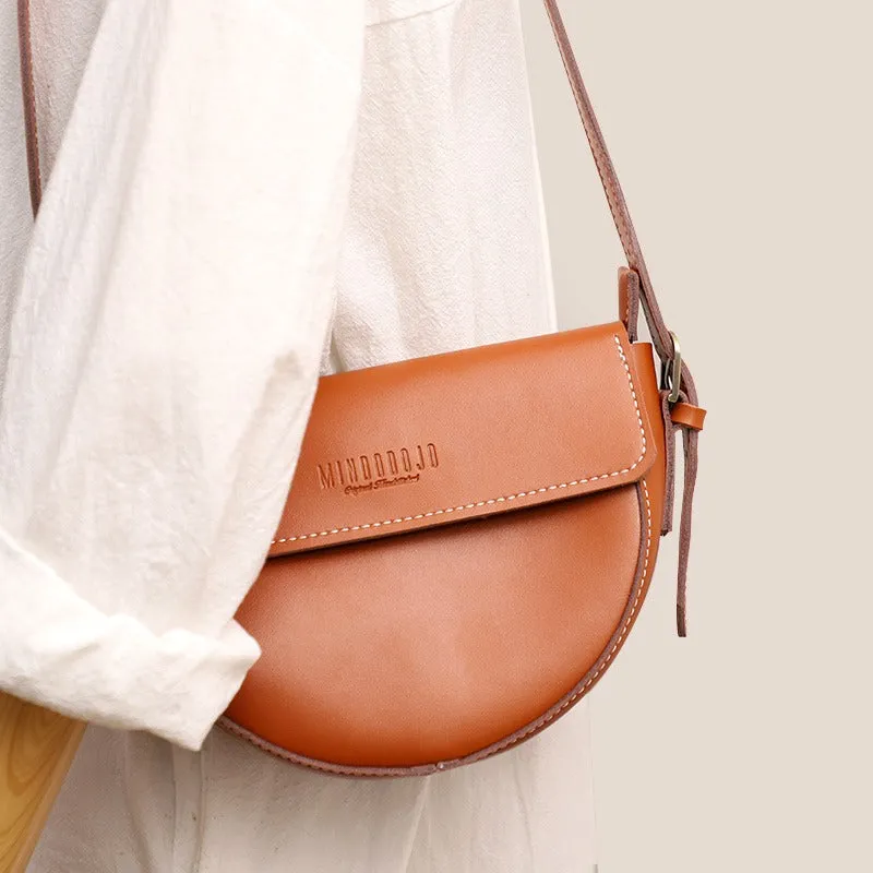 Cute Coffee LEATHER Saddle Bag WOMEN SHOULDER BAG Small Saddle Crossbody Purse FOR WOMEN