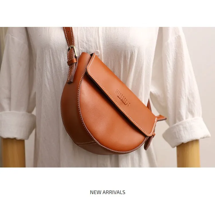 Cute Coffee LEATHER Saddle Bag WOMEN SHOULDER BAG Small Saddle Crossbody Purse FOR WOMEN