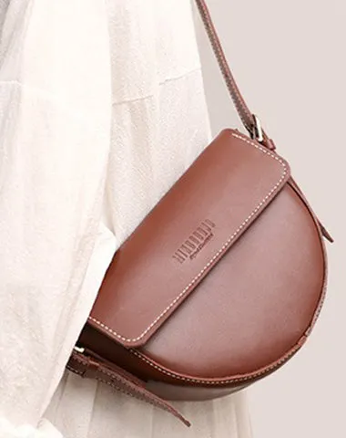 Cute Coffee LEATHER Saddle Bag WOMEN SHOULDER BAG Small Saddle Crossbody Purse FOR WOMEN