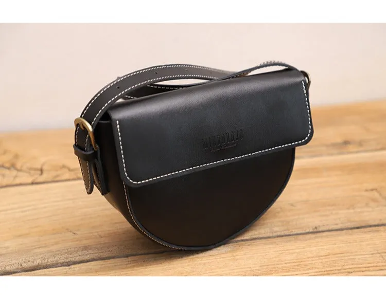 Cute Coffee LEATHER Saddle Bag WOMEN SHOULDER BAG Small Saddle Crossbody Purse FOR WOMEN