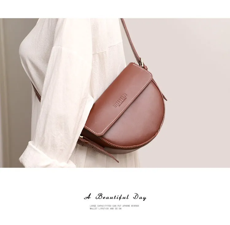 Cute Coffee LEATHER Saddle Bag WOMEN SHOULDER BAG Small Saddle Crossbody Purse FOR WOMEN