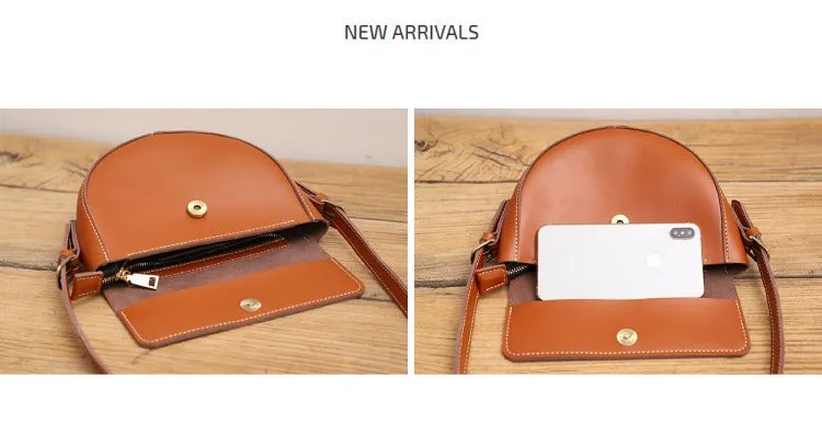 Cute Coffee LEATHER Saddle Bag WOMEN SHOULDER BAG Small Saddle Crossbody Purse FOR WOMEN