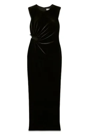 Cutout Gathered Faux Pearl-embellished Velvet Gown