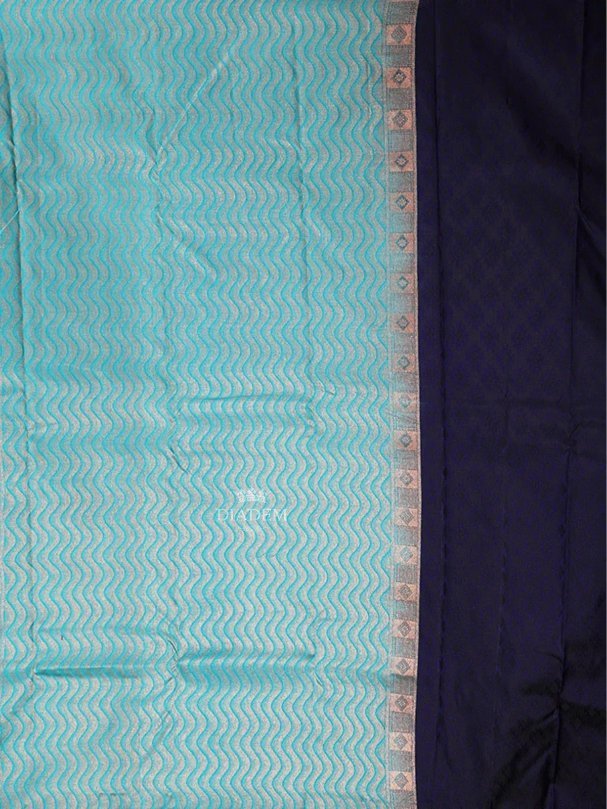 Dark Blue Pure Kanchipuram Bridal Silk Saree with Ikat Design on the Body with Zari Border