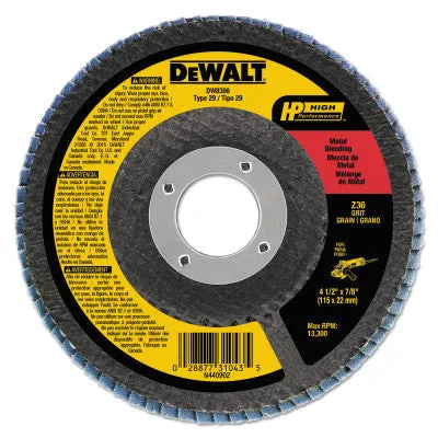 DeWalt® High Perf T29 Flap Disc, 4-1/2 in, 36 Grit, 7/8 in Arbor, 13,300 RPM, DW8306