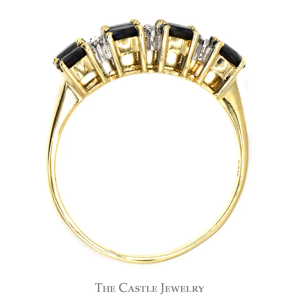 Double Row Oval Sapphire & Round Diamond Cluster Band in 14k Yellow Gold