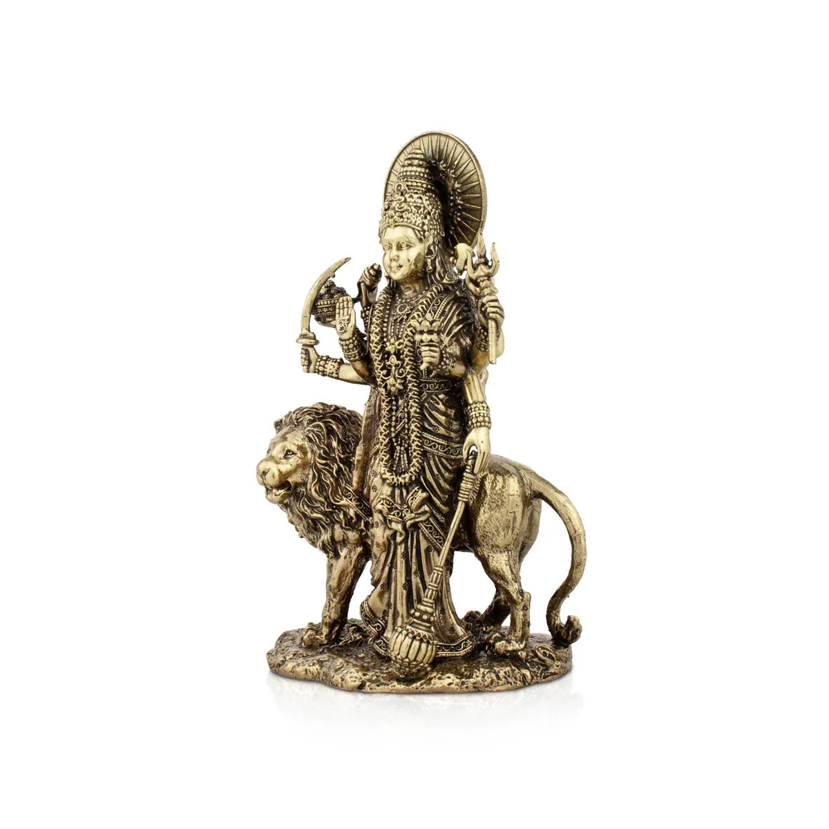 Durga Devi - 6 x 4 Inches | Durga Statue Sitting On Lion/ Brass Idol/ Durga Murti for Pooja/ 515 Gms Approx