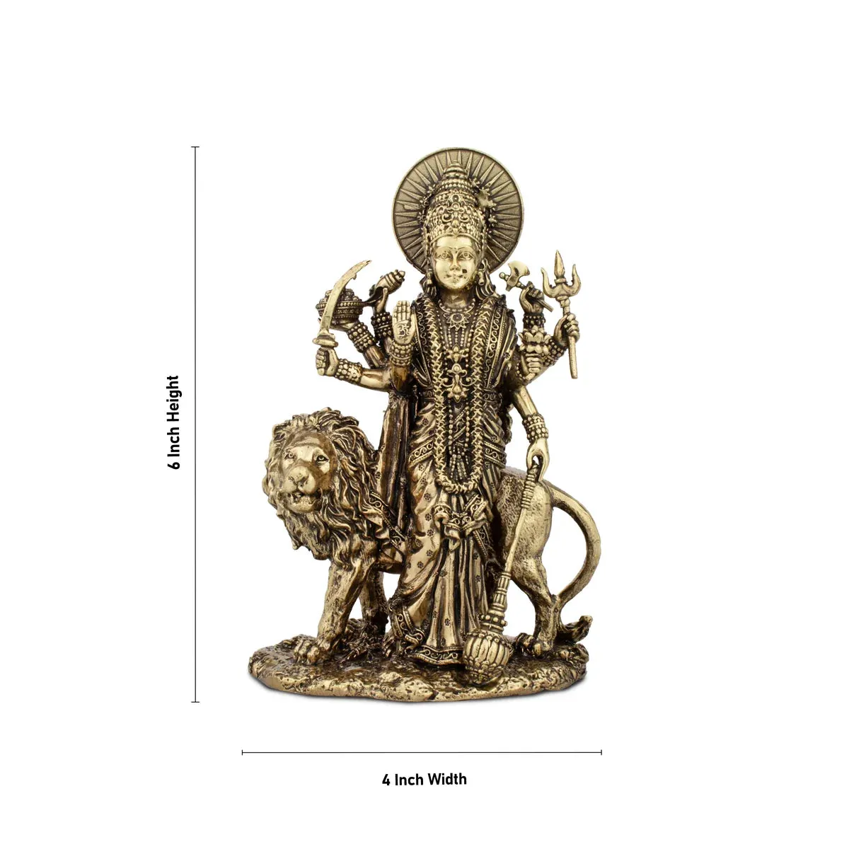 Durga Devi - 6 x 4 Inches | Durga Statue Sitting On Lion/ Brass Idol/ Durga Murti for Pooja/ 515 Gms Approx