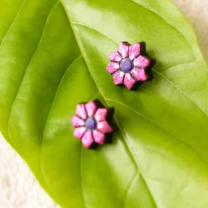 Eco-Friendly Magenta Flower Terracotta Stud