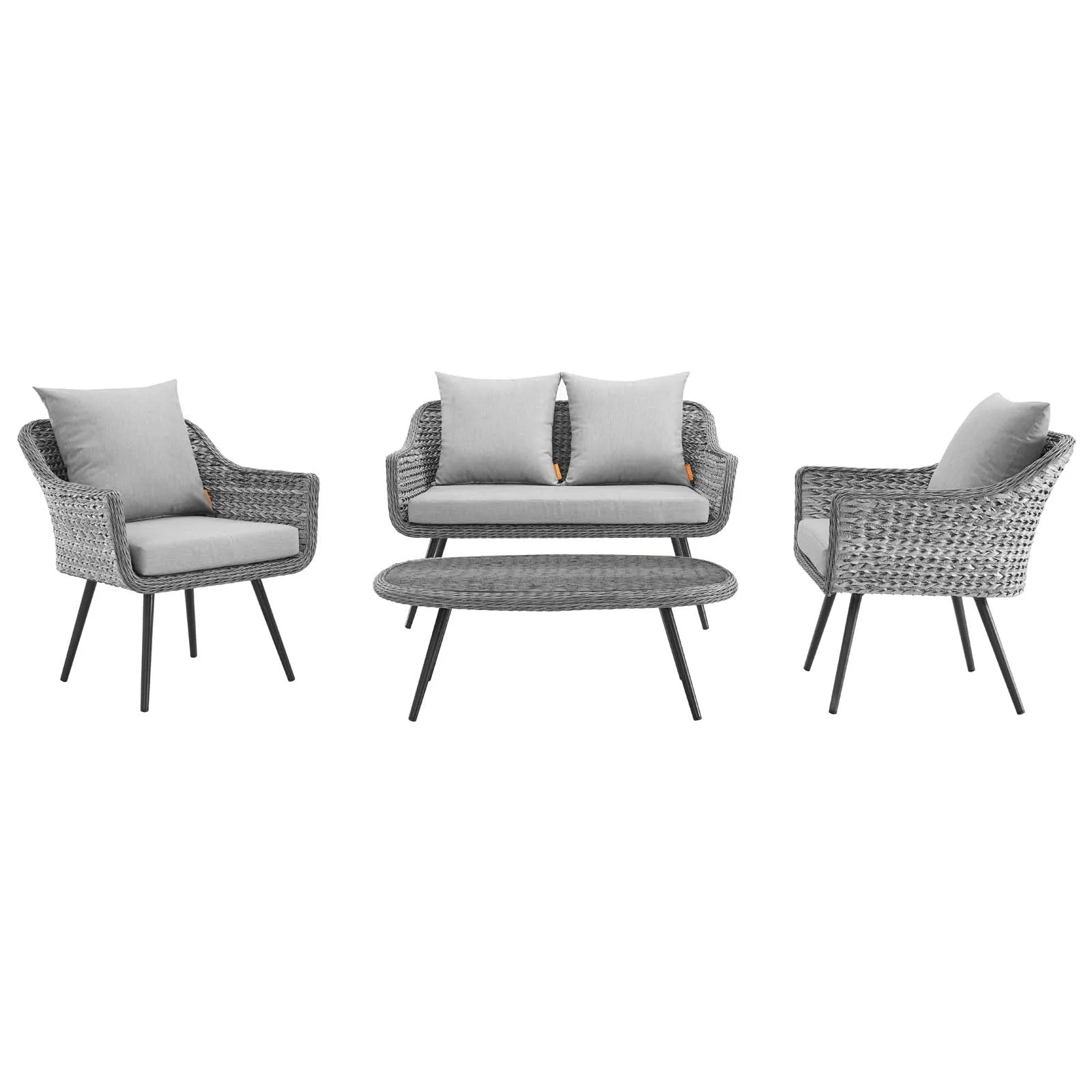 Endeavor 4 Piece Outdoor Patio Wicker Rattan Loveseat Armchair and Coffee Table Set