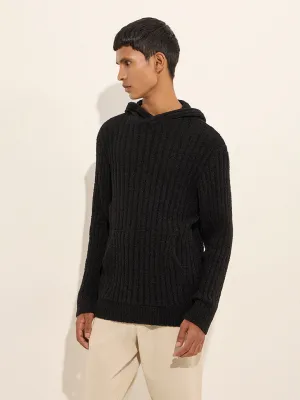 ETA Black Ribbed-Textured Relaxed-Fit Sweatshirt