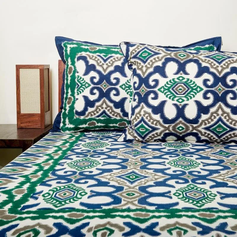 Ethnochic Printed Bedsheet - Blue