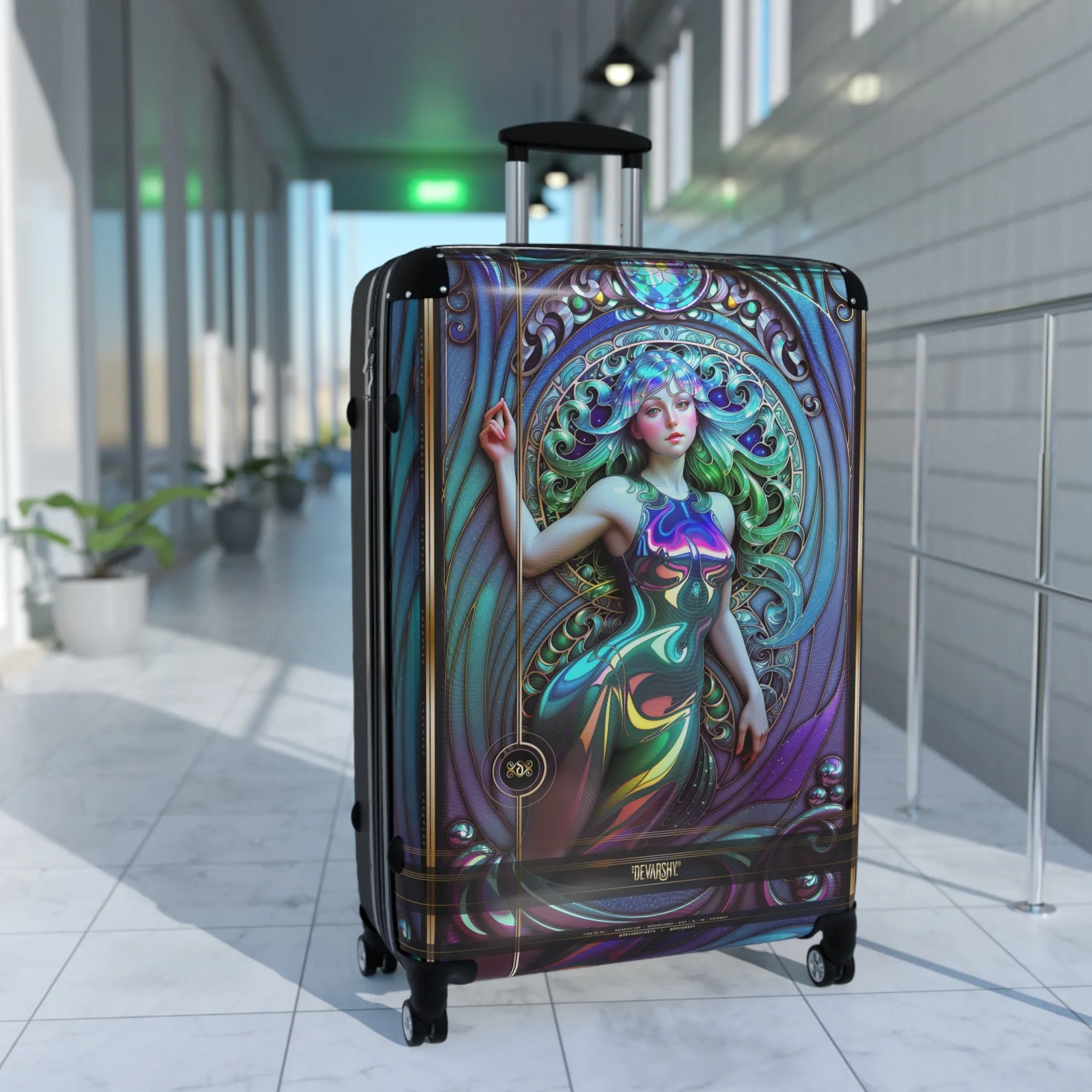 Feminine Art Suitcase Art Nouveau Travel Luggage Premium Hard Shell Suitcase Classical Art Print Carry on Suitcase | D20179