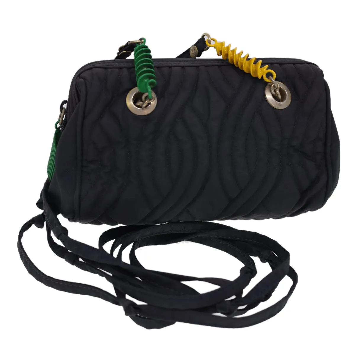 FENDI Shoulder Bag Nylon Black Multicolor Auth 40084