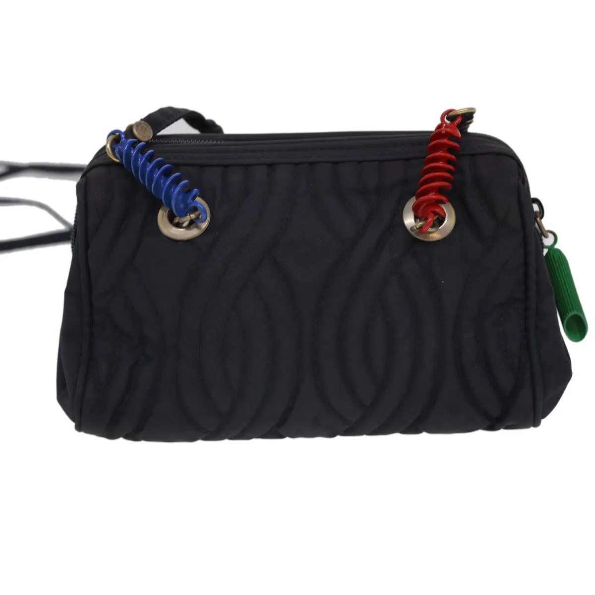 FENDI Shoulder Bag Nylon Black Multicolor Auth 40084