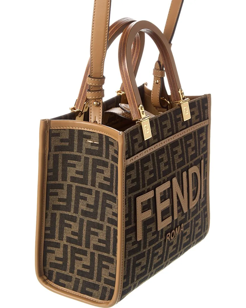 FENDI Sunshine Small FF Jacquard & Leather Tote