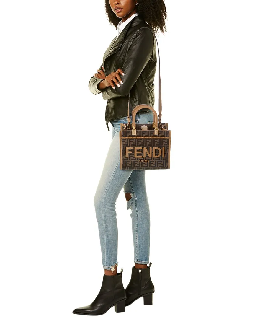 FENDI Sunshine Small FF Jacquard & Leather Tote