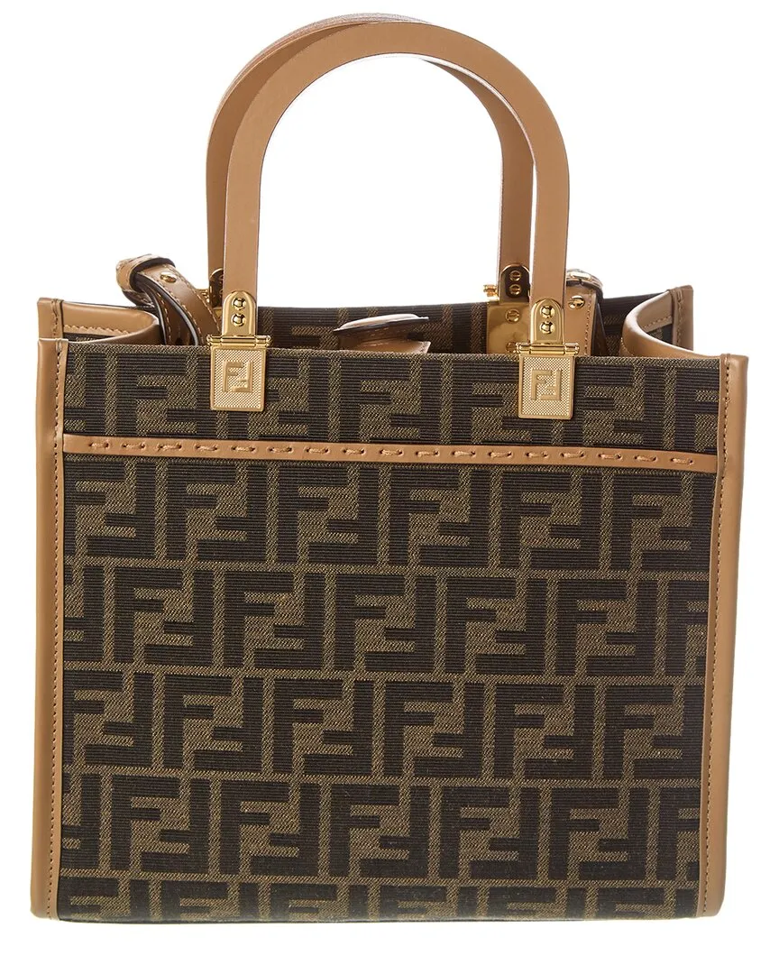 FENDI Sunshine Small FF Jacquard & Leather Tote