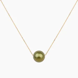 Floating Pistachio Tahitian Pearl Necklace 14kt Gold