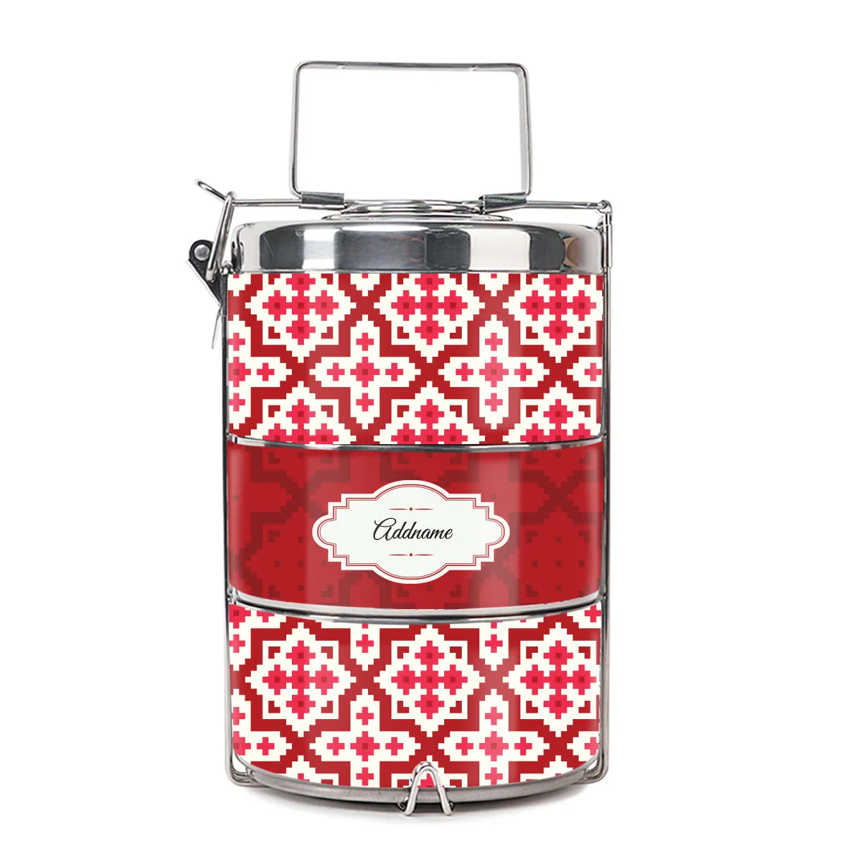 Flora Motif Moroccan & Mosaic Series 3-Tier Premium Small 11.5cm Tiffin Carrier [FREE Custom Add Name]