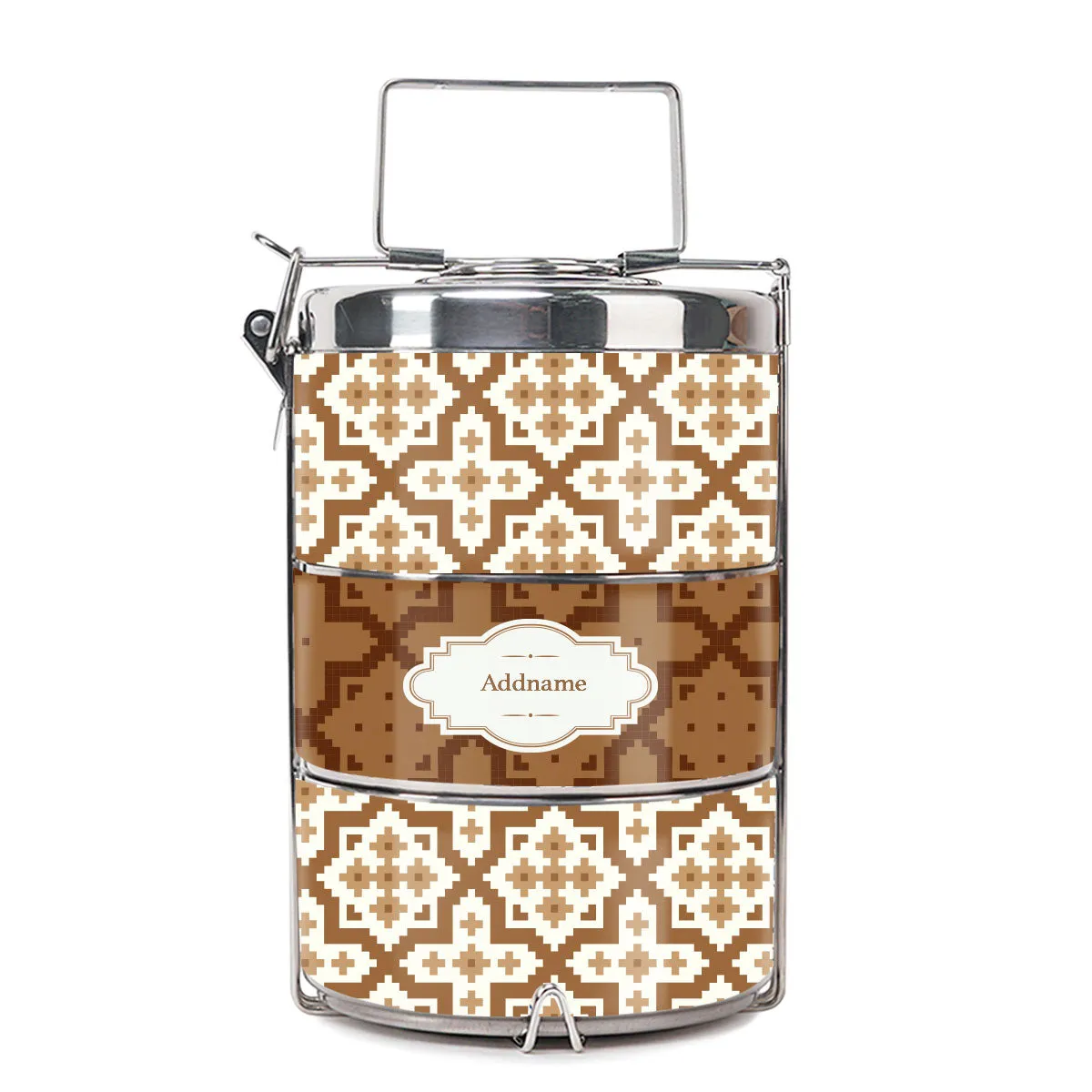 Flora Motif Moroccan & Mosaic Series 3-Tier Premium Small 11.5cm Tiffin Carrier [FREE Custom Add Name]