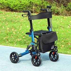 Folding Rollator Walker with Seat, Backrest, Bag, 4 Wheels, Blue