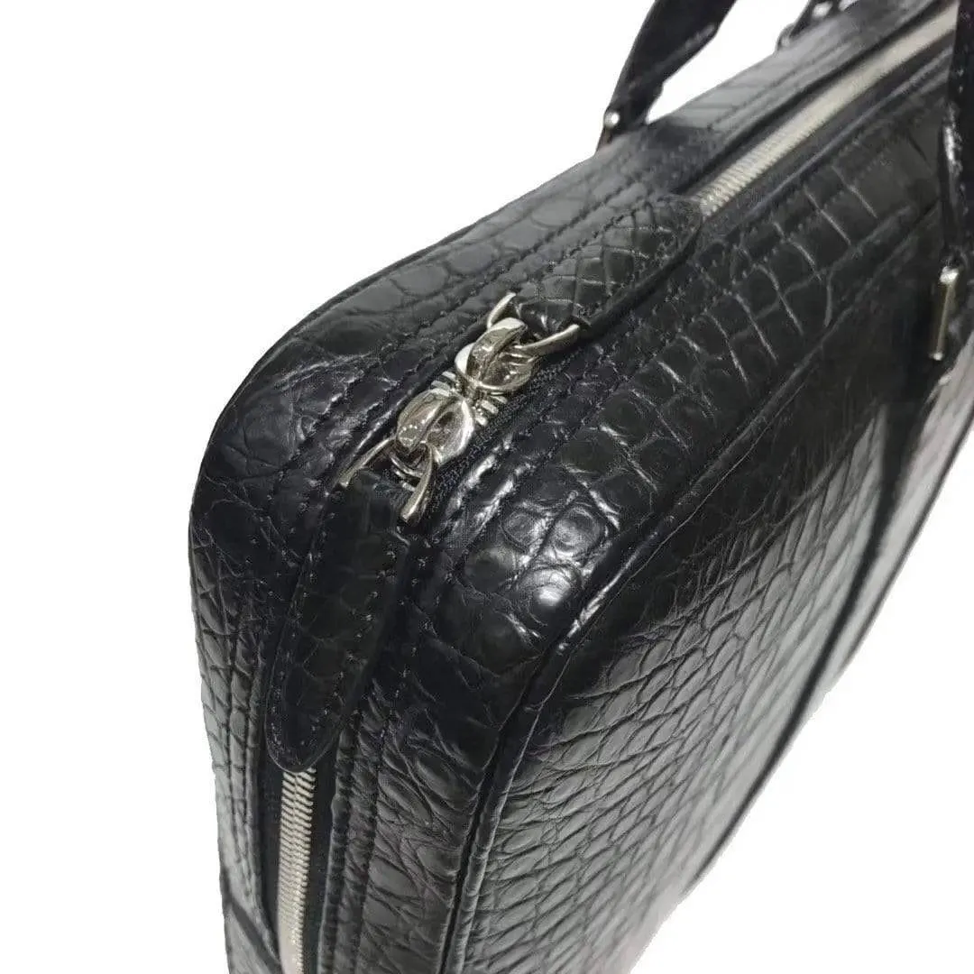 Genuine Crocodile Leather Luxury Briefcase Black Large