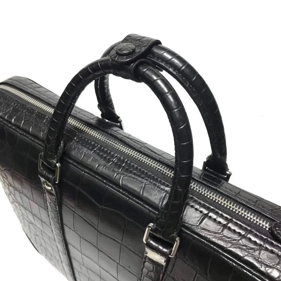 Genuine Crocodile Leather Luxury Briefcase Black Large