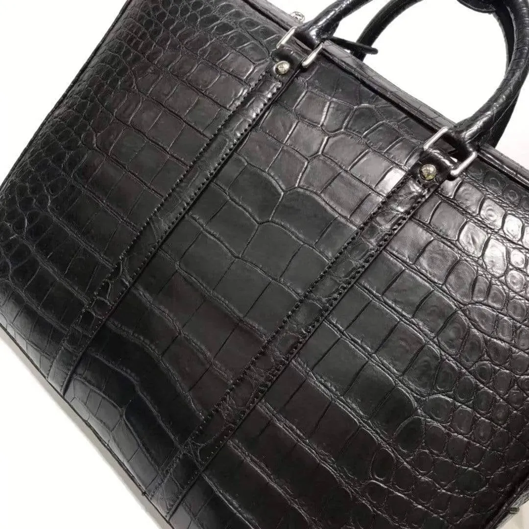 Genuine Crocodile Leather Luxury Briefcase Black Large