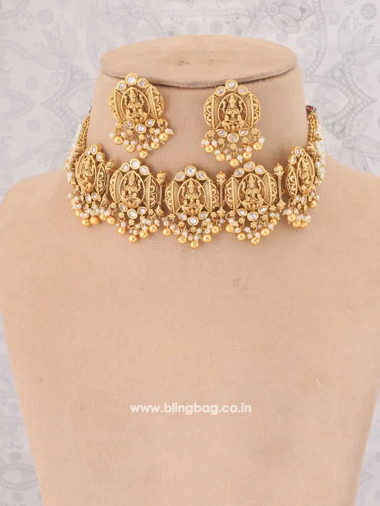 Golden Bagalamukhi Temple Jewellery Set