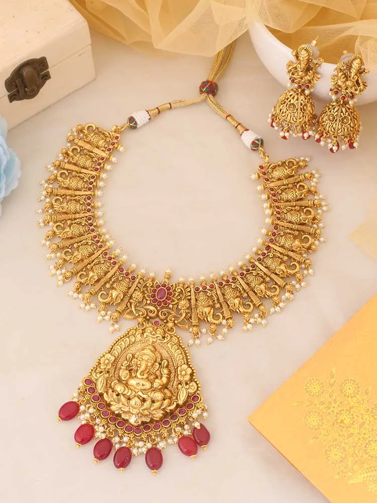 Golden Lambodara Temple Jewellery Set