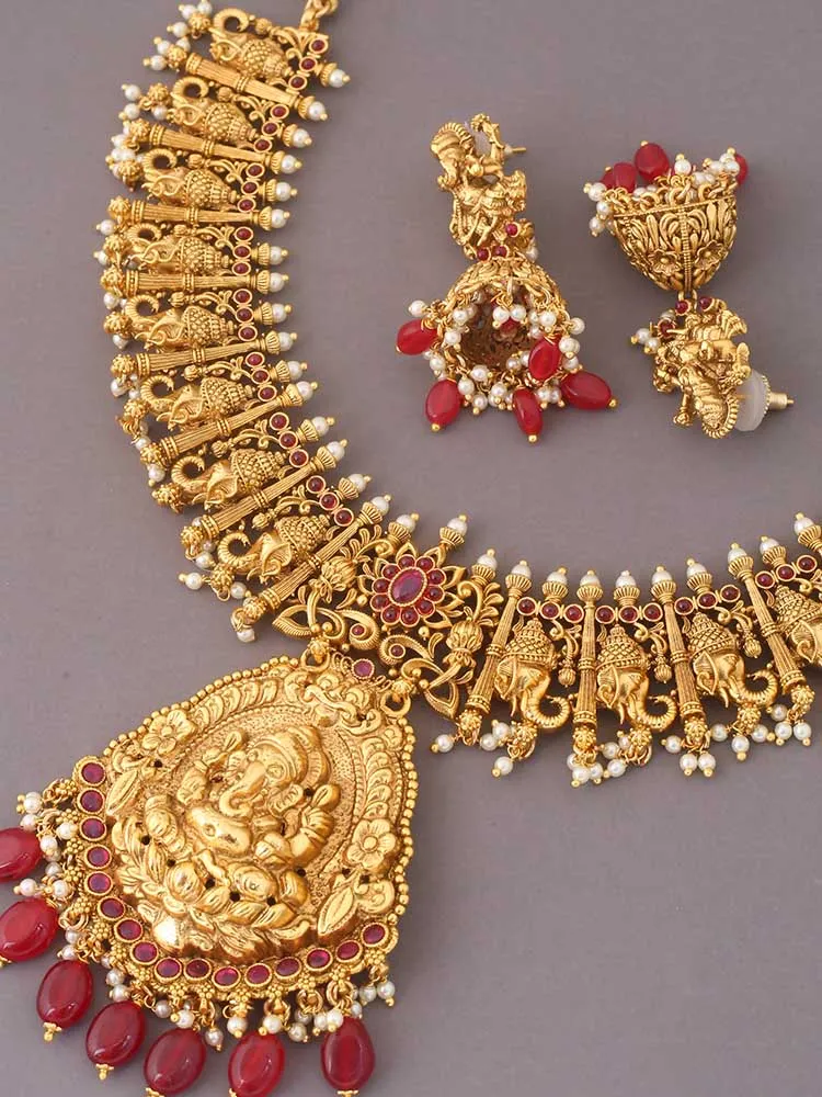 Golden Lambodara Temple Jewellery Set