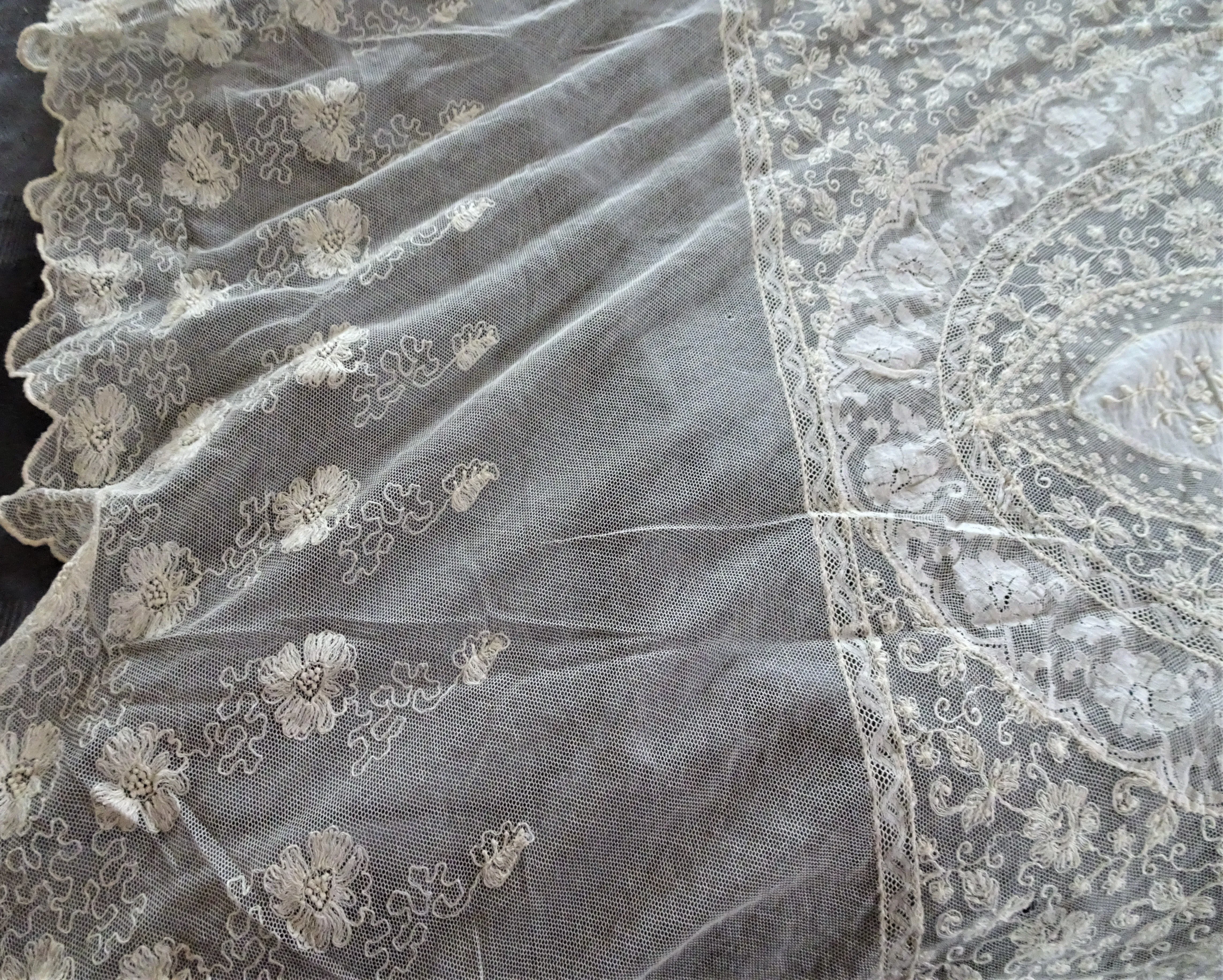 GORGEOUS French Normandy Lace Bedspread,Circa 1920s Lace Panel,Beautiful Embroidery work, Tambour Work, Netted Lace, Mixed Laces, Collectible Antique Lace