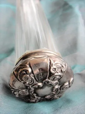 GORGEOUS REPOUSSE Floral Sterling Silver n Elegant Cut Crystal Vanity Bottle,Dresser Jar,Cosmetic Container,French Chateau Decor,Fine Silver