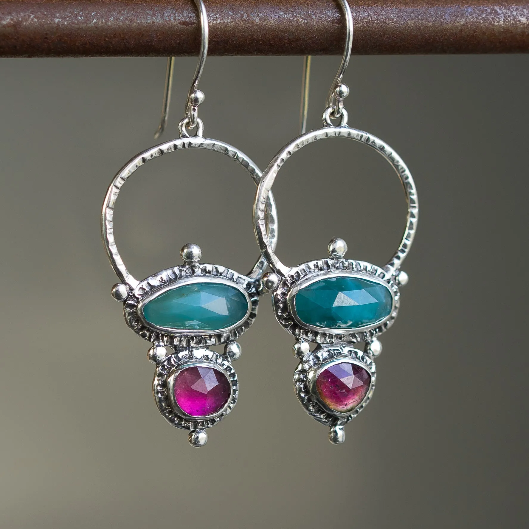 Grandidierite & Tourmaline Silver Earrings