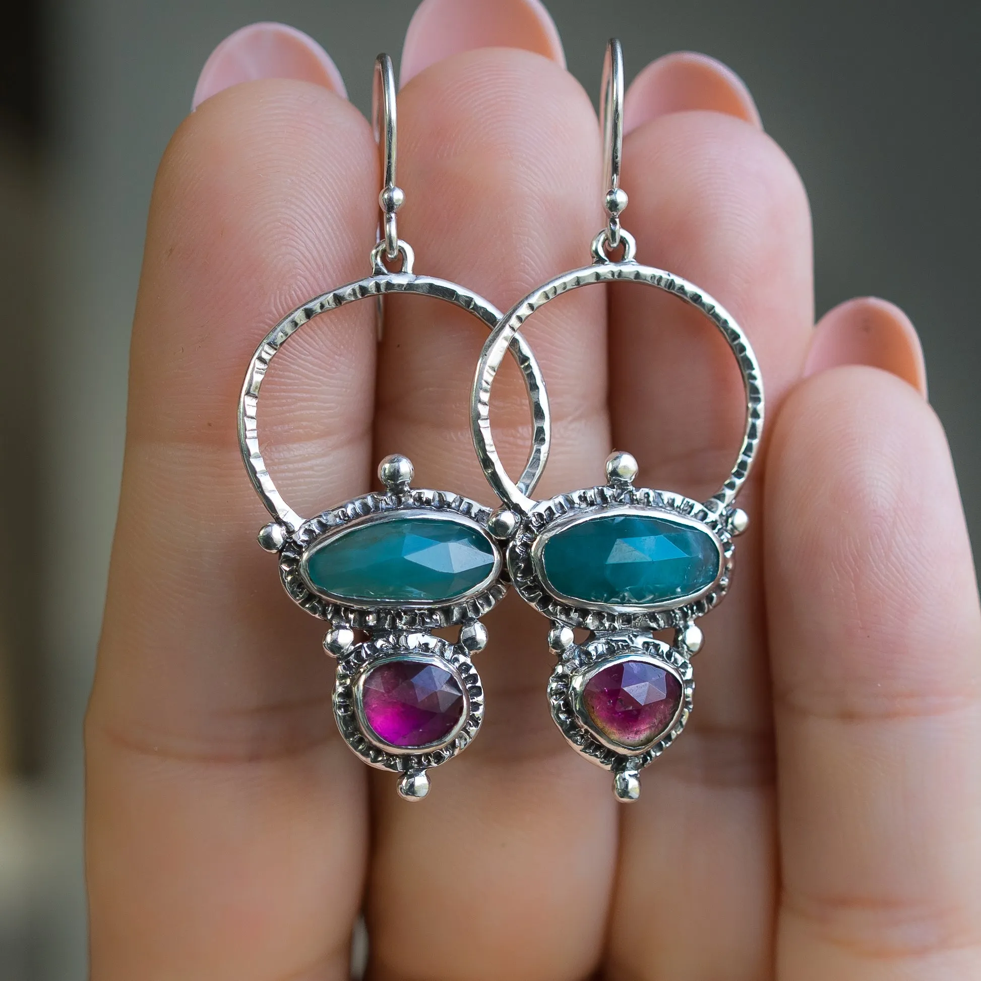 Grandidierite & Tourmaline Silver Earrings