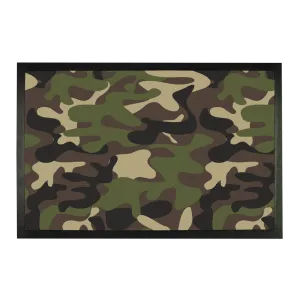 Green Army Camouflage Doormat, Rubber Indoor Outdoor Washable Waterproof Print Camo Floor Kitchen Front Door Entry Entrance Welcome Mat