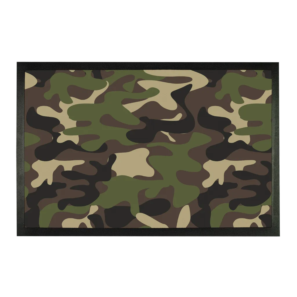 Green Army Camouflage Doormat, Rubber Indoor Outdoor Washable Waterproof Print Camo Floor Kitchen Front Door Entry Entrance Welcome Mat