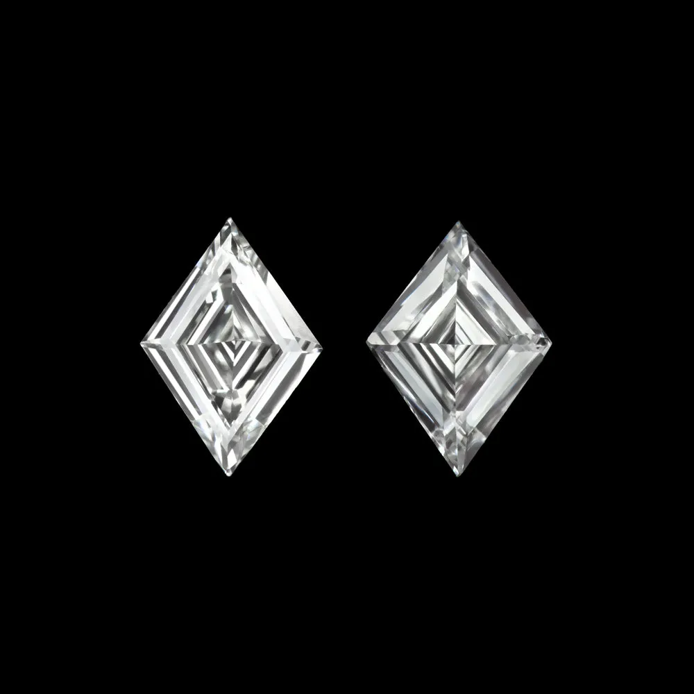 H VS KITE SHAPE STEP CUT DIAMOND MATCHING PAIR STUD EARRINGS LOZENGE ACCENT