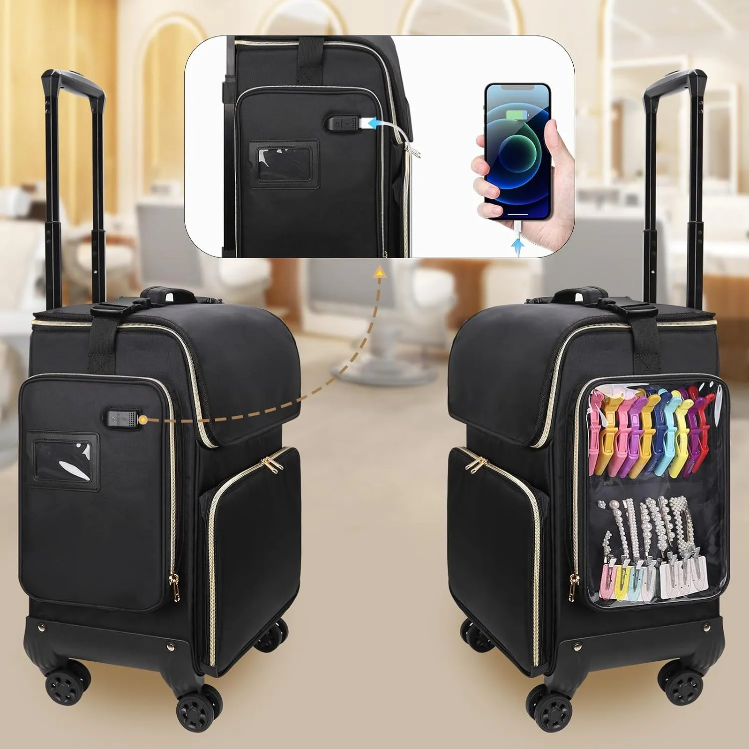 Hairstylist Traveling Case with four 360° Rotatable Wheels