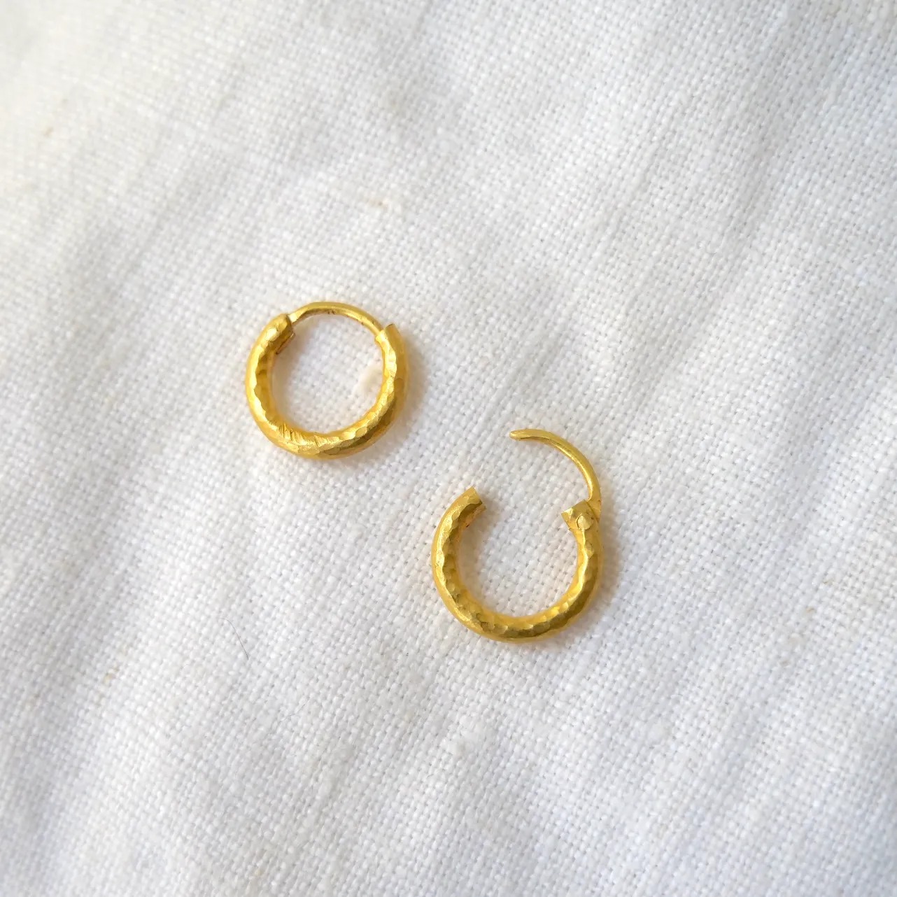 Hammered 20K Gold Hoops