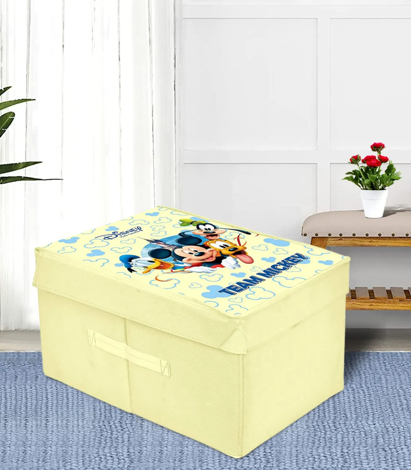 Heart Home Disney Team Mickey Printed Multipurposes Non-Woven Flodable Storage Box/Oragnizer (Cream)-HS43HEARTH26566