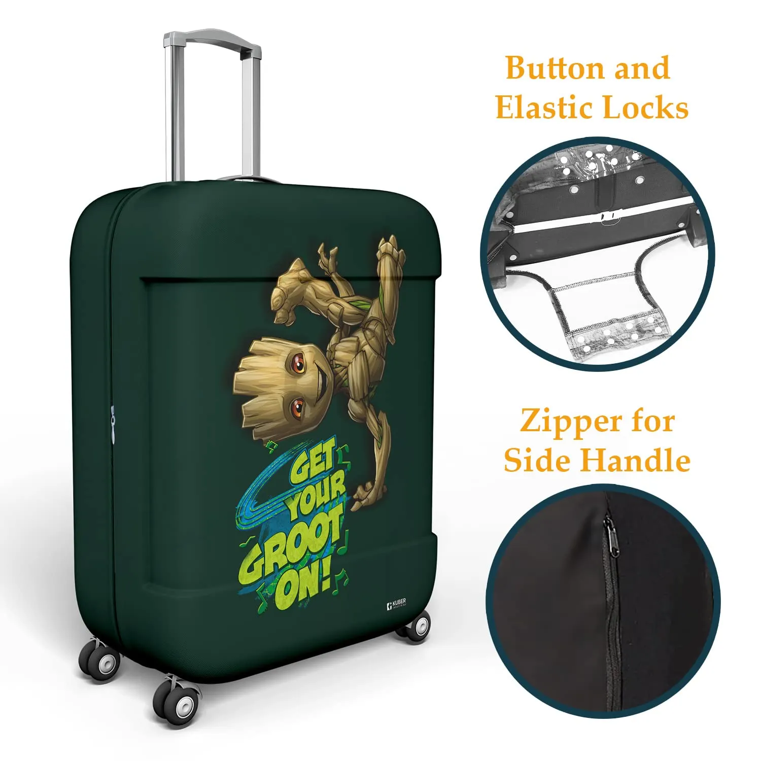 Heart Home Marvel I Am Groot Luggage Cover | Polyester Travel Suitcase Cover | Washable | Stretchable Suitcase Cover | 18-22 Inch-Small | 26-30 Inch-Large | Pack of 2 | Green