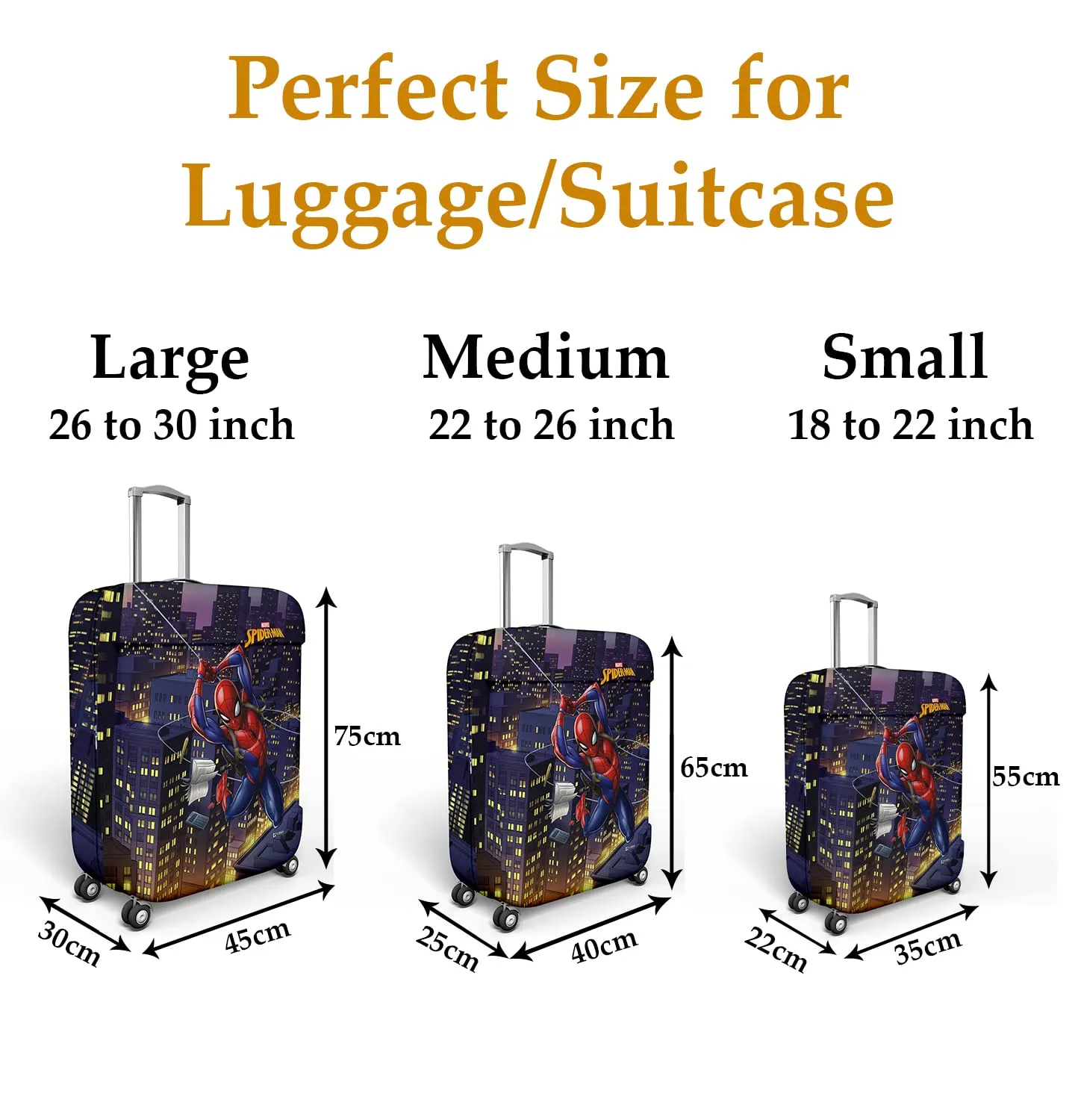 Heart Home Marvel Spiderman Luggage Cover | Polyester Travel Suitcase Cover | Washable | Stretchable Suitcase Cover | 22-26 Inch-Medium | 26-30 Inch-Large | Pack of 2 | Multicolor