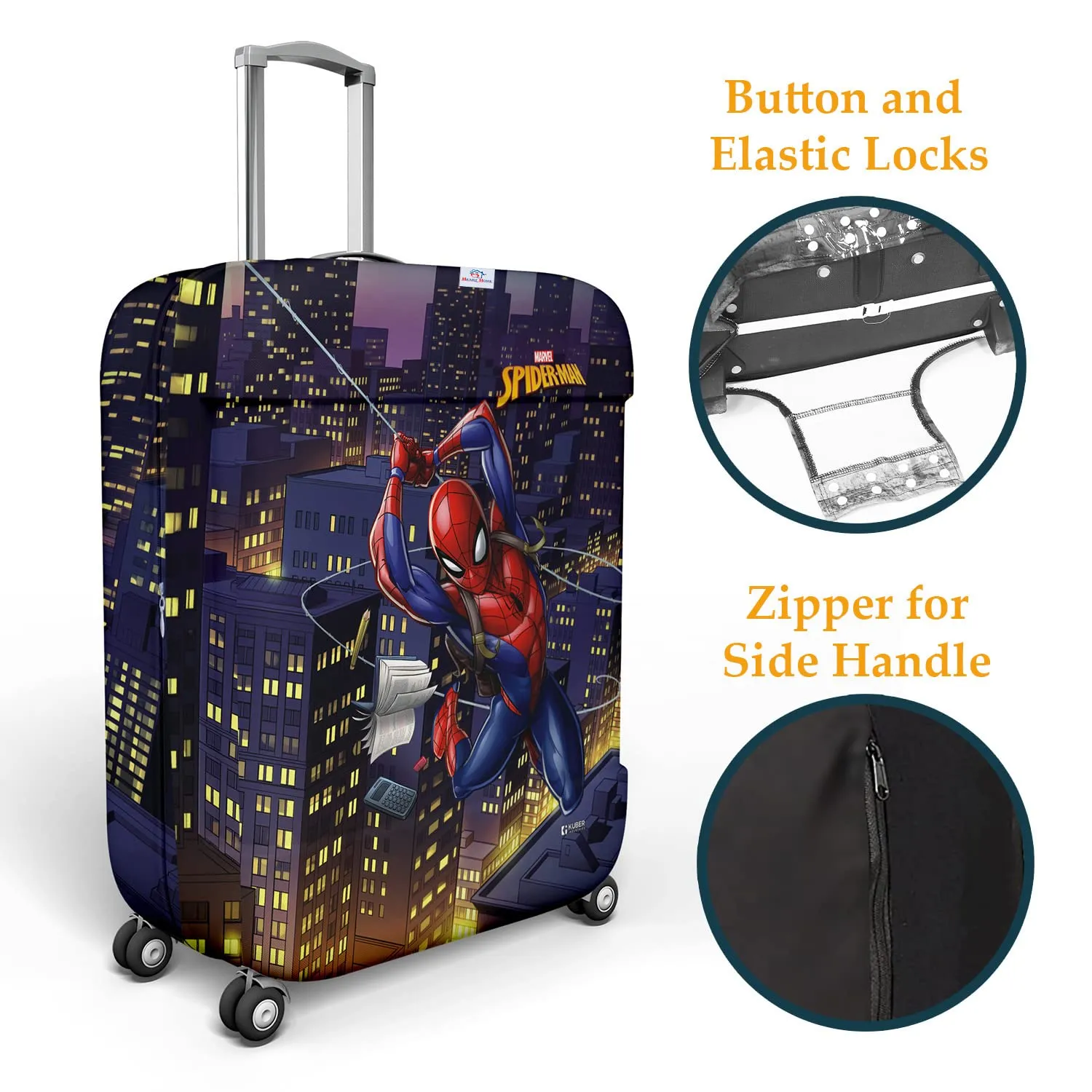 Heart Home Marvel Spiderman Luggage Cover|Polyester Travel Suitcase Cover|Washable|Stretchable Suitcase Cover|18-22 Inch-Small|22-26 Inch-Medium|Pack of 2 (Multicolor)