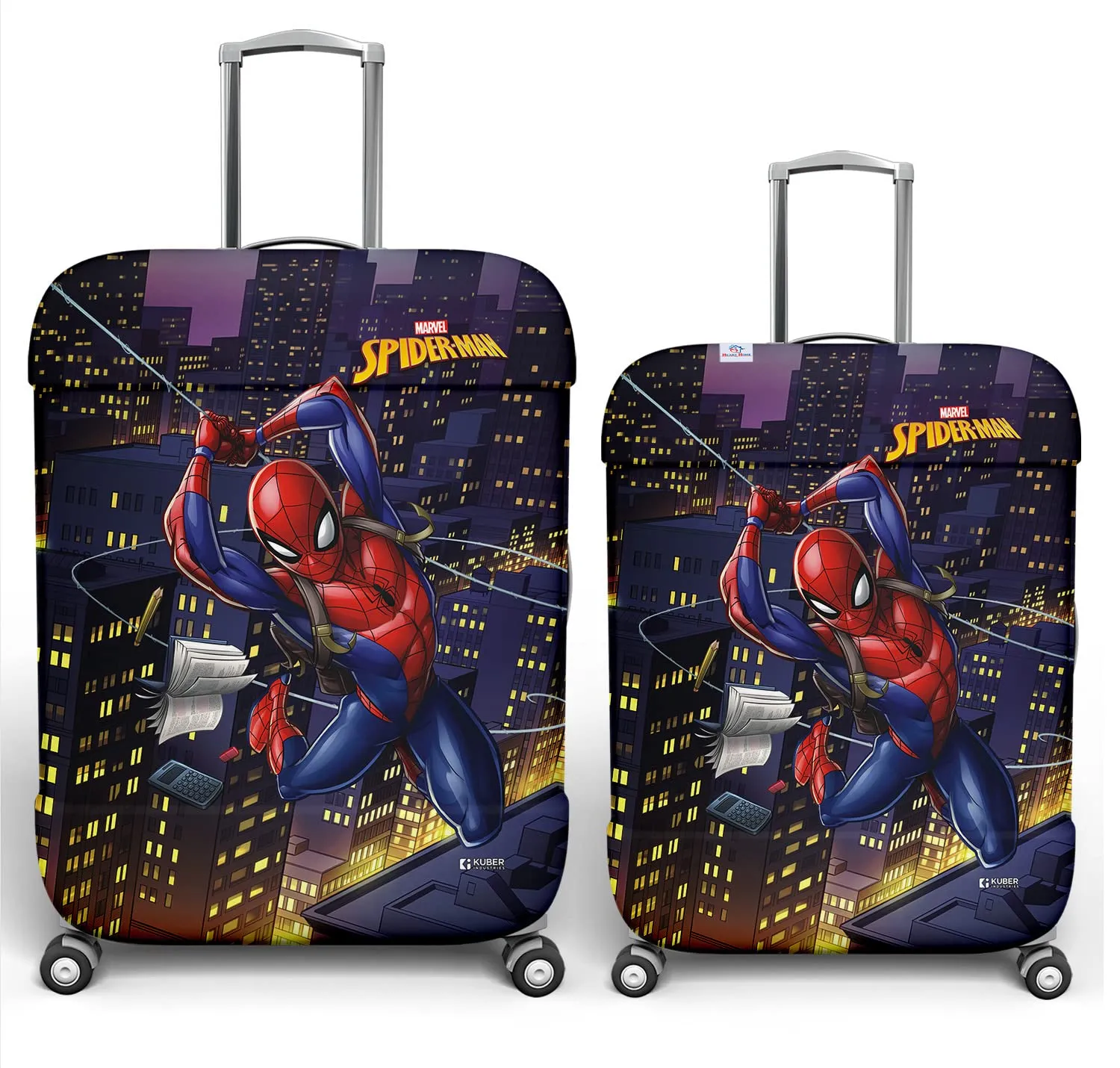 Heart Home Marvel Spiderman Luggage Cover|Polyester Travel Suitcase Cover|Washable|Stretchable Suitcase Cover|18-22 Inch-Small|22-26 Inch-Medium|Pack of 2 (Multicolor)