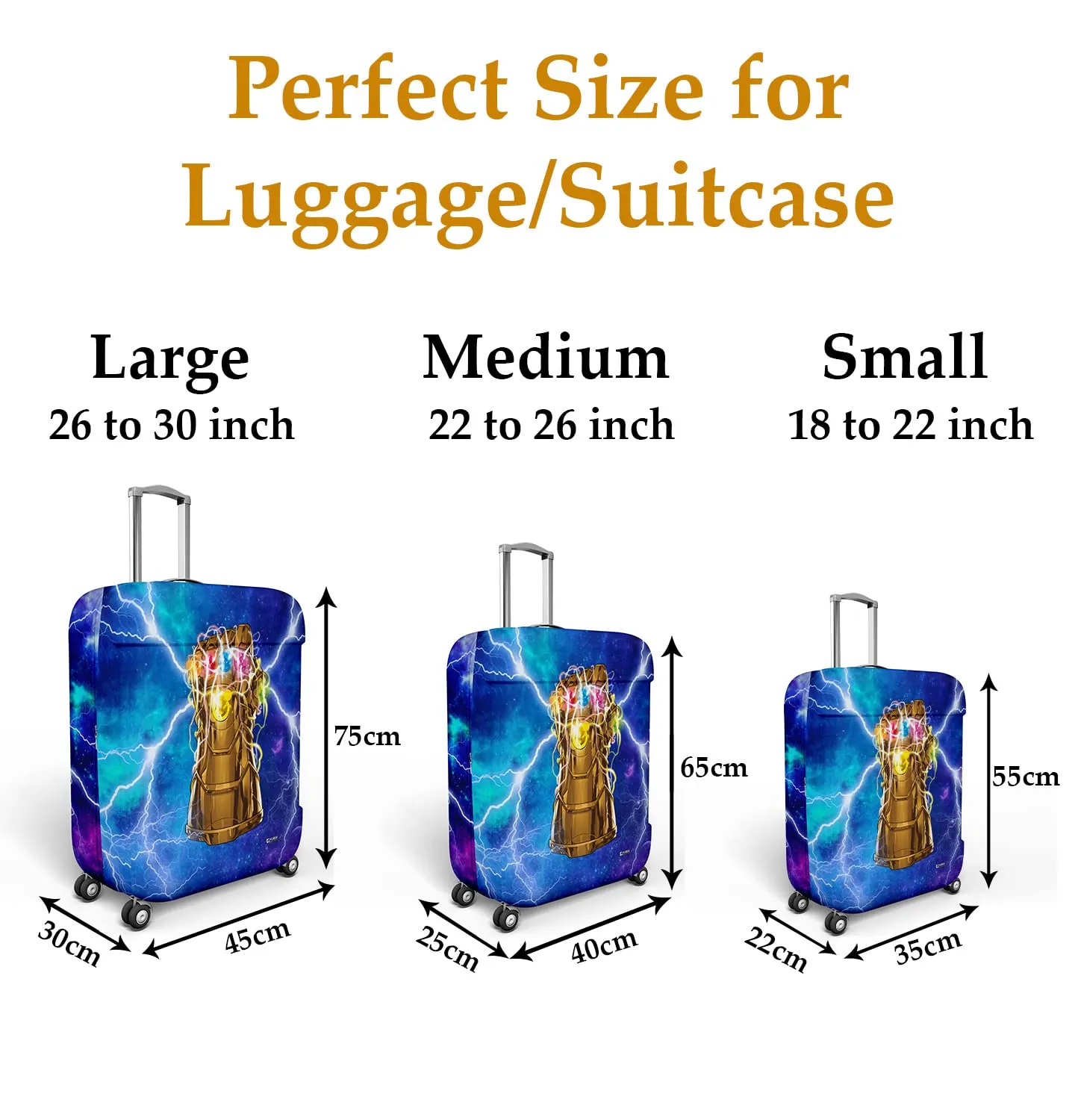 Heart Home Marvel The Infinity Gauntlet Luggage Cover | Polyester Travel Suitcase Cover | Washable | Stretchable Suitcase Cover | 18-22 Inch-Small | 26-30 Inch-Large | Pack of 2 | Sky Blue