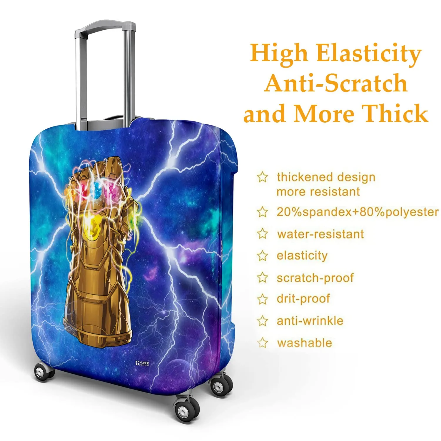 Heart Home Marvel The Infinity Gauntlet Luggage Cover | Polyester Travel Suitcase Cover | Washable | Stretchable Suitcase Cover | 18-22 Inch-Small | 26-30 Inch-Large | Pack of 2 | Sky Blue