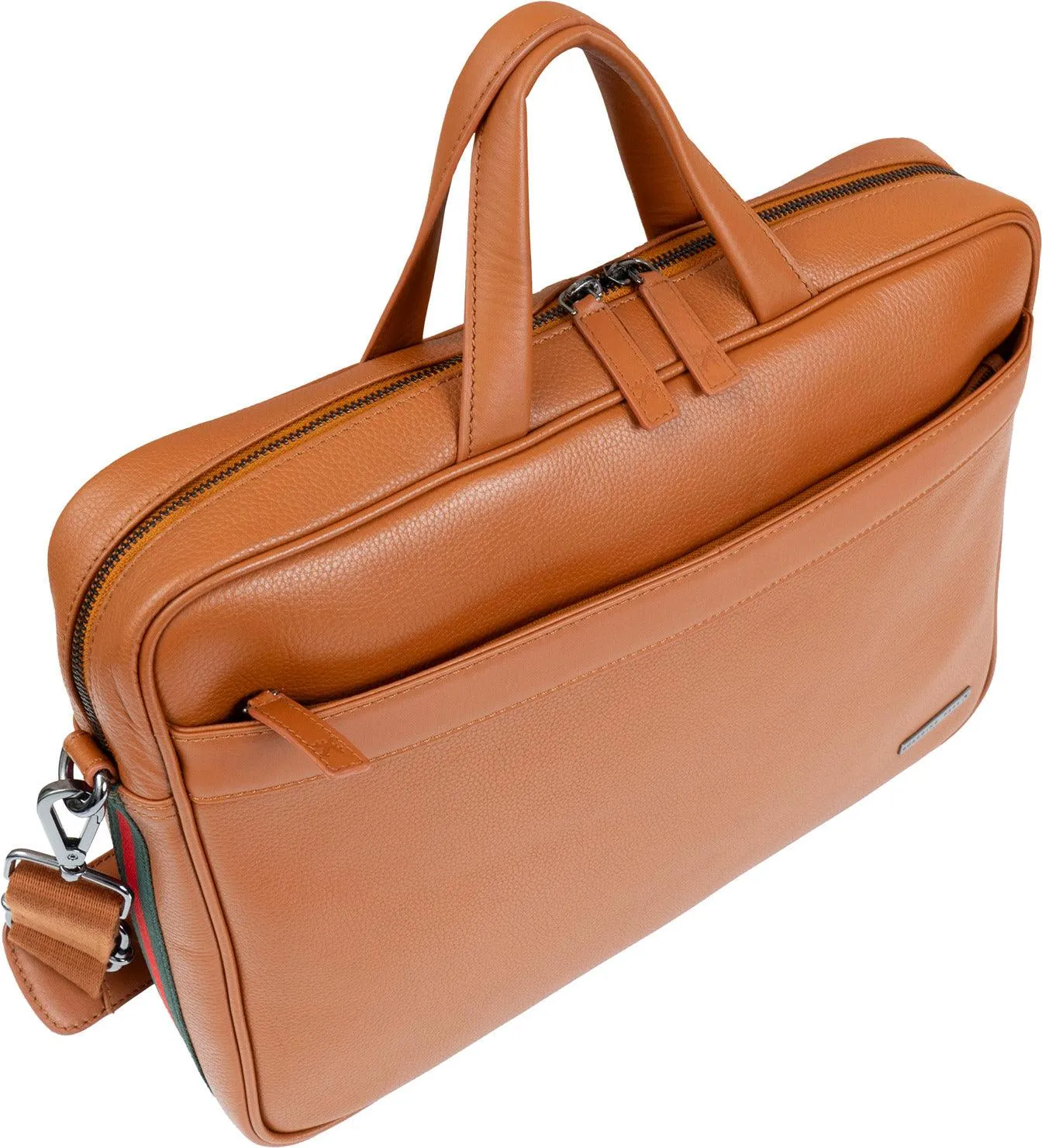 Hey Handsome 18" Pebble Grain Genuine Leather Briefcase - British Tan