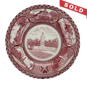 Historical Staffordshire plate showing Gettysburg and the Eternal Light Peace Memorial